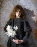 Olga Boznanska Girl with chrysanthemums Germany oil painting artist